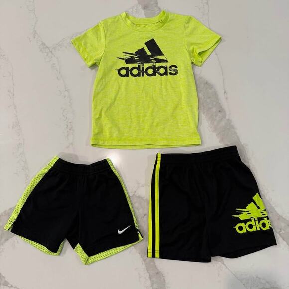 Adidas Boys TwoPiece Game Time Short Set w/Nike Shorts Boys 2T Black/Neon Yellow - Picture 1 of 9